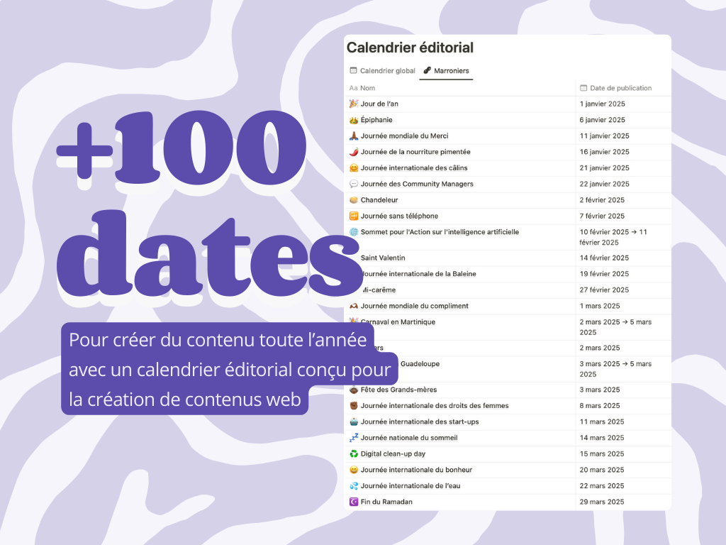 Création de contenu web 100 idées + calendrier éditorial antilles